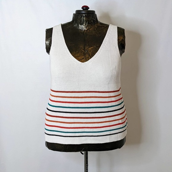 Unbranded White with Multicolored Striped Sweater Vest/Top Size 2XL NWOT - Picture 1 of 4